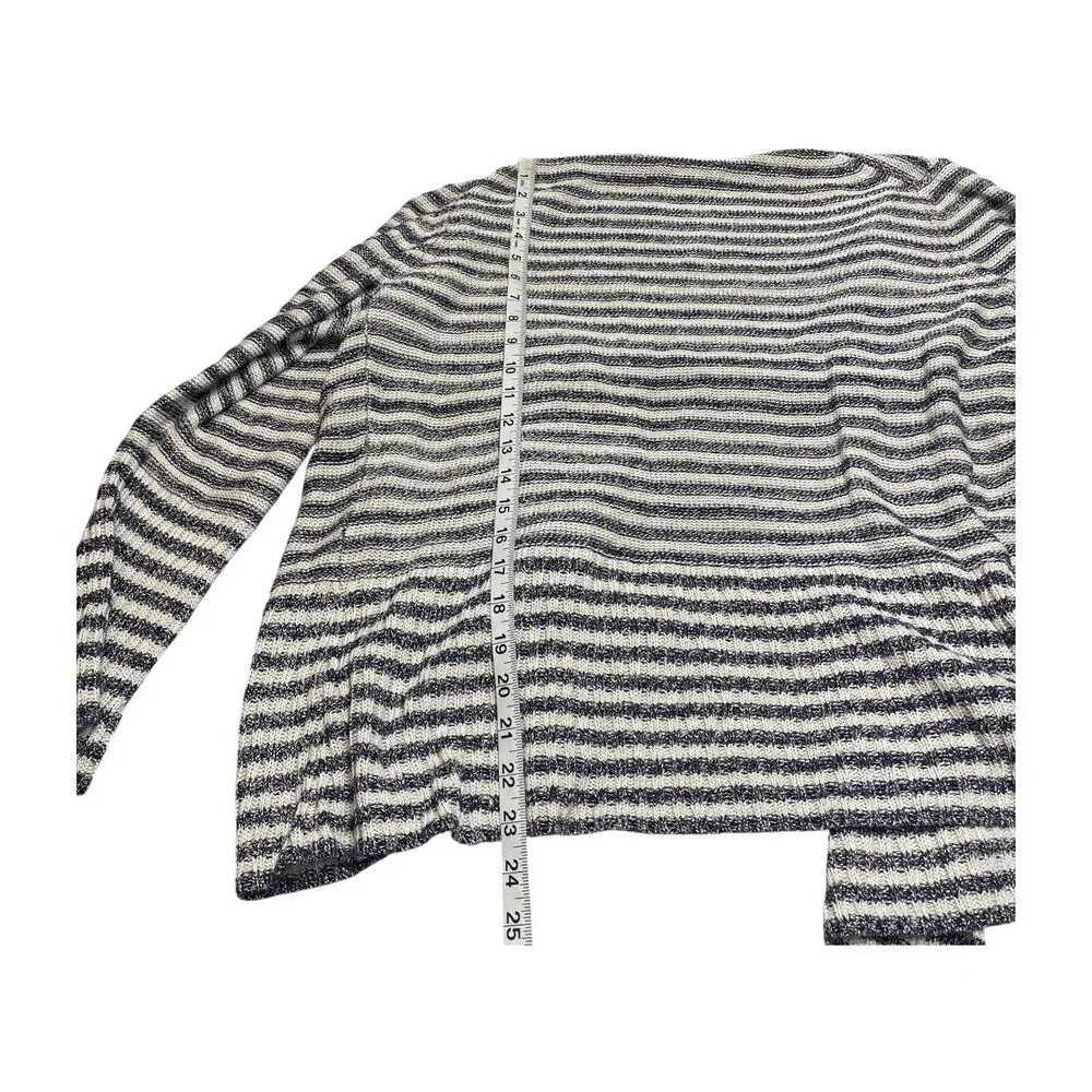 Coldwater Creek Cardigan Sweater Womens L White Black Striped Cotton Open Front - Picture 6 of 7